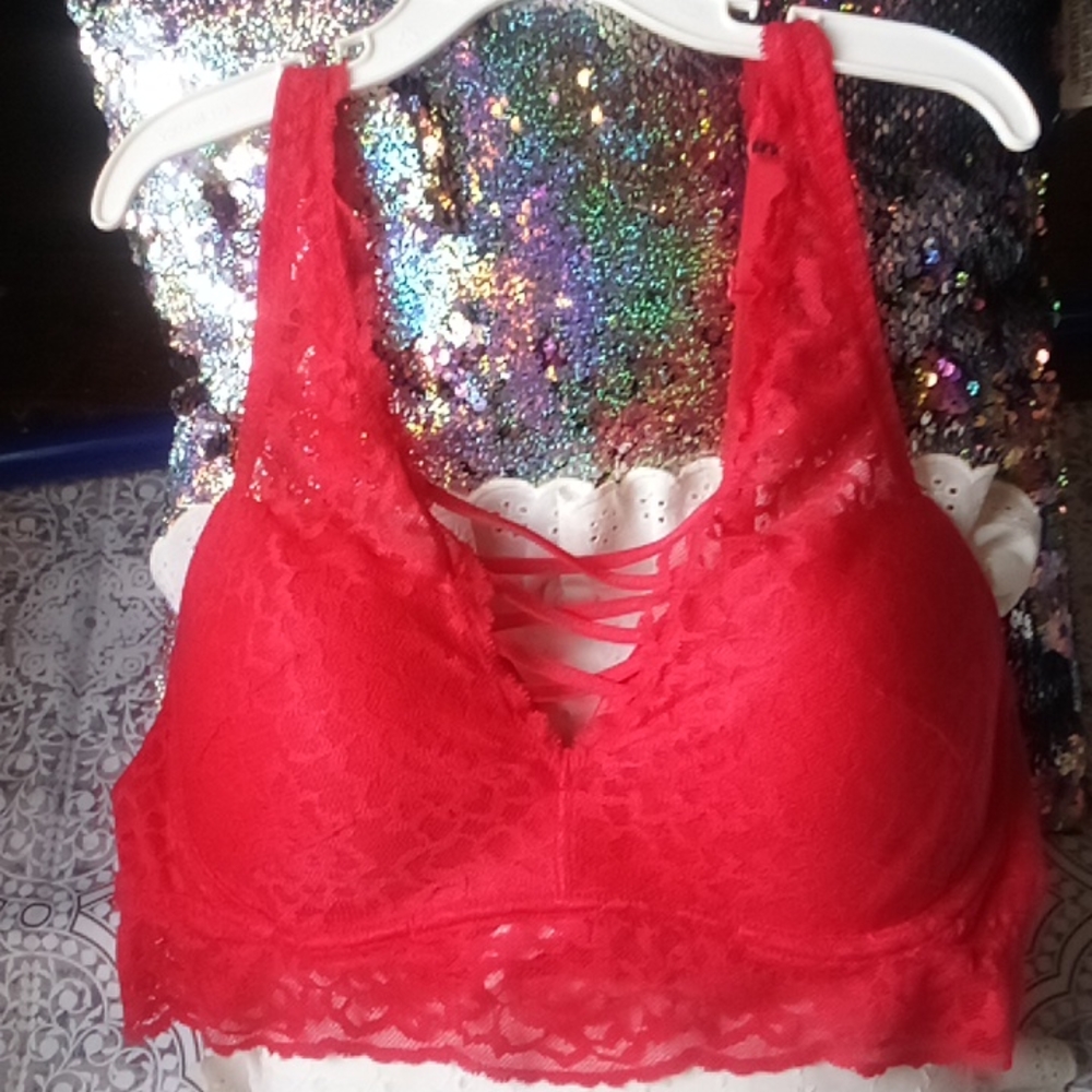 Pink! Red lace push up bralette